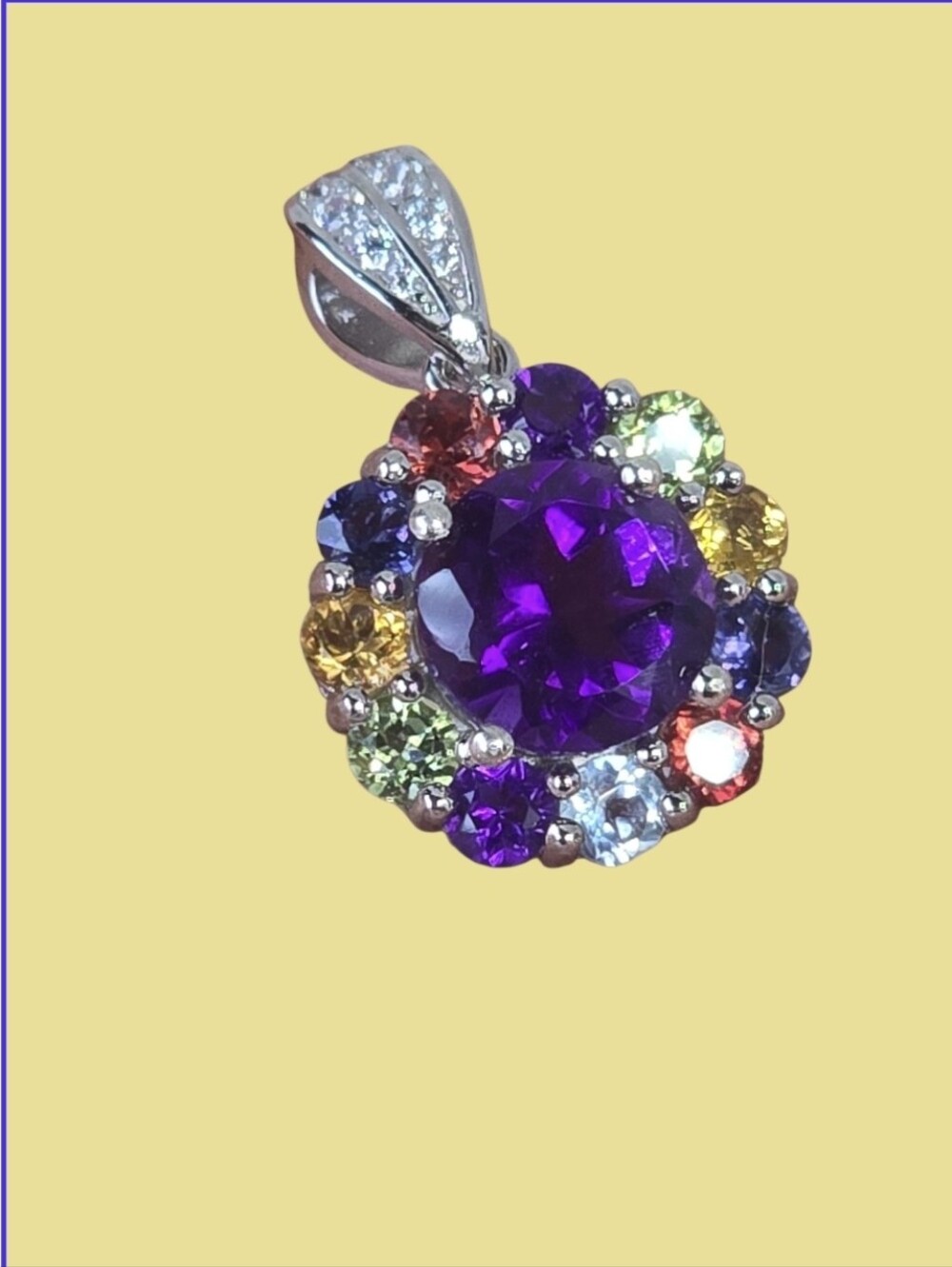 925 Sterling Silver Pendant Round Amethyst 8mm Citrine Iolite Gems